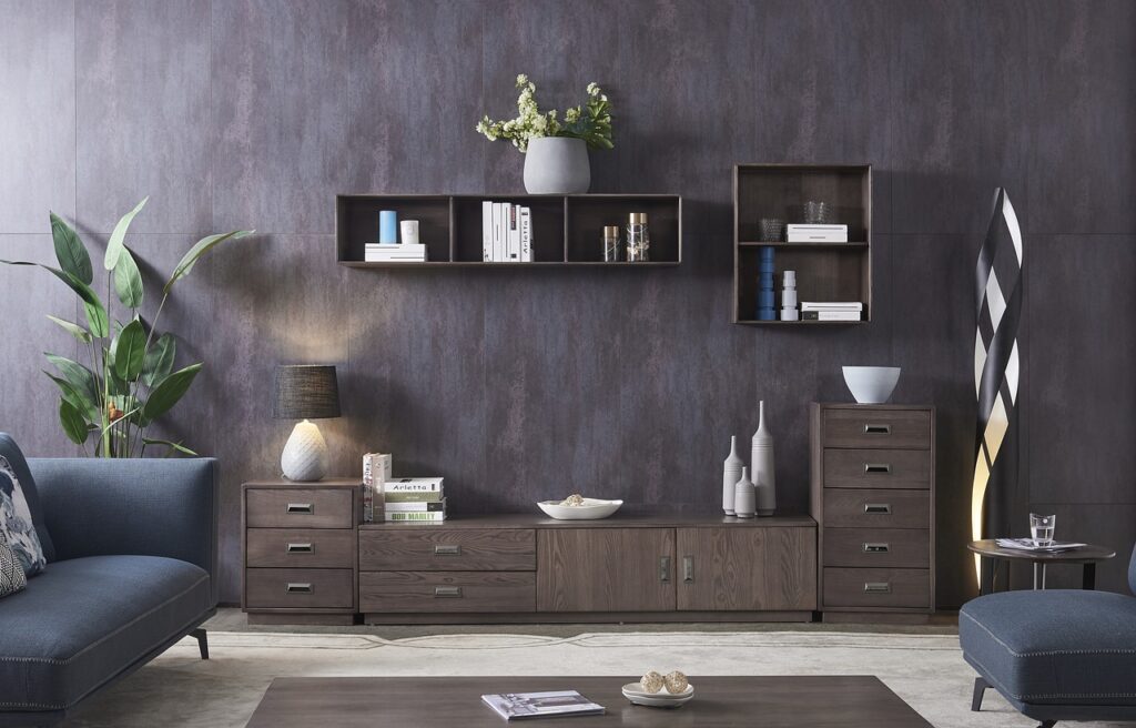 tv cabinet, wall, interior design, cabinet, chest of drawers, shelves, plants, furniture, decoration, living room, room, interior, nature, house, living room, living room, living room, living room, living room