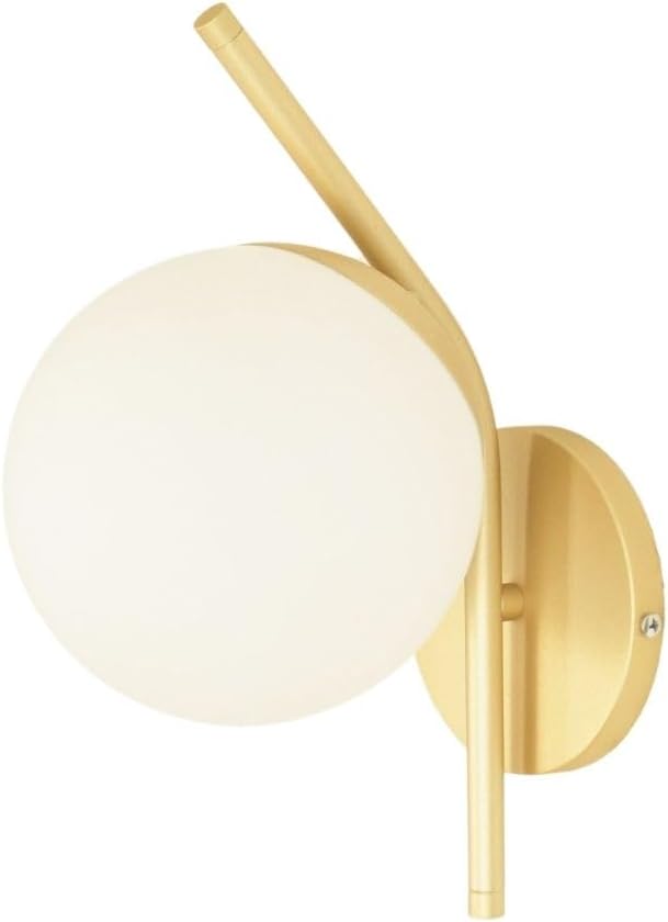 Luminária Arandela de Parede Moderna, Globo de Vidro Branco 15cm, E27, Estrutura Dourada, Estilo Minimalista.