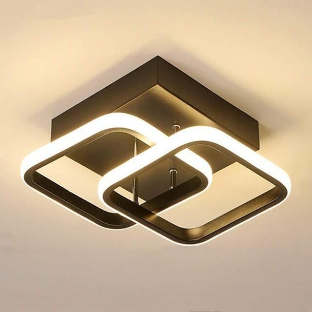 Luminária Lustre De Teto Led Quadrado Bivolt Banheiro Escritório Quarto Preta Luz Quente e Fria 3 modos Plafon 18 a 40w (Metal Preto)