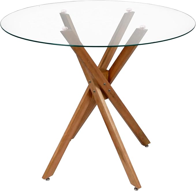 Mesa Jantar Redonda Vidro Temperado Base Akemi Madeira Maciça (Vidro 80cm)